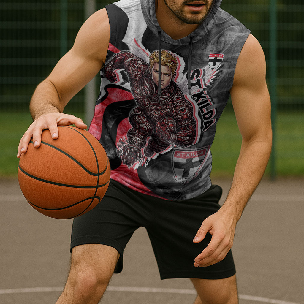 Personalised St Kilda Saints Sleeveless Hoodie Trippy Psychedelic Abstract Art Mascot Football Fans