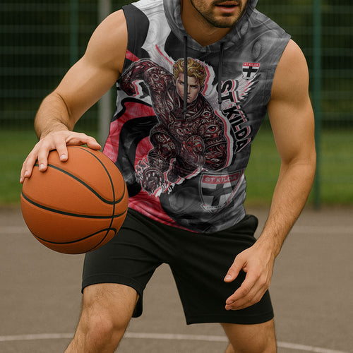 Personalised St Kilda Saints Sleeveless Hoodie Trippy Psychedelic Abstract Art Mascot Football Fans