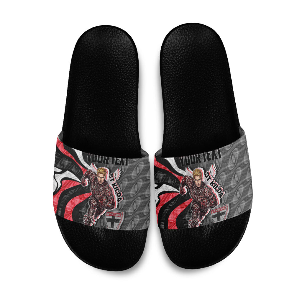 Personalised St Kilda Saints Slide Sandals Trippy Psychedelic Abstract Art Mascot Football Fans