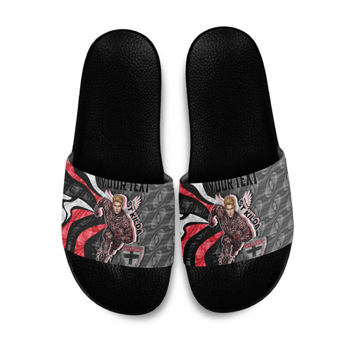 Personalised St Kilda Saints Slide Sandals Trippy Psychedelic Abstract Art Mascot Football Fans