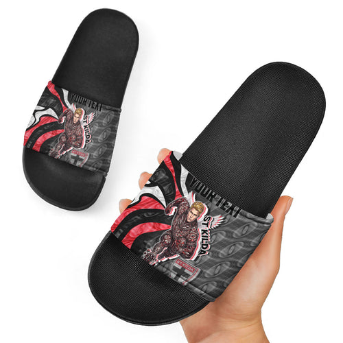 Personalised St Kilda Saints Slide Sandals Trippy Psychedelic Abstract Art Mascot Football Fans