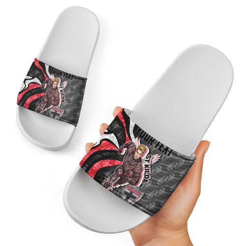 Personalised St Kilda Saints Slide Sandals Trippy Psychedelic Abstract Art Mascot Football Fans