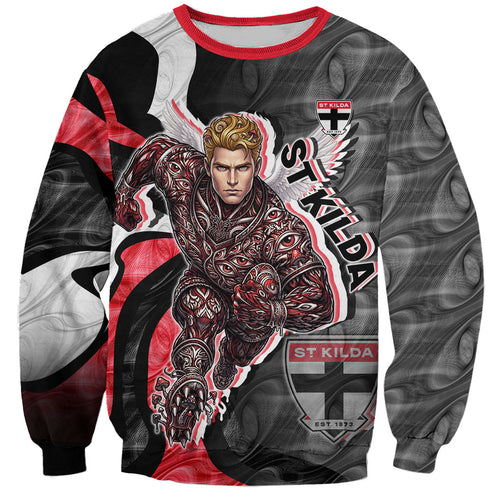 Personalised St Kilda Saints Sweatshirt Trippy Psychedelic Abstract Art Mascot Football Fans