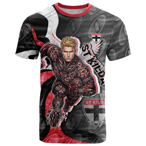 Personalised St Kilda Saints T Shirt Trippy Psychedelic Abstract Art Mascot Football Fans