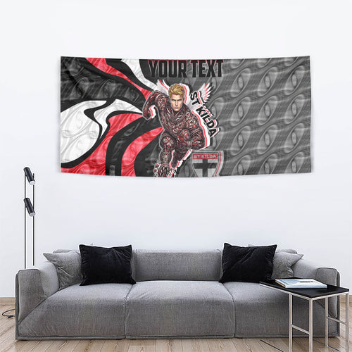 Personalised St Kilda Saints Tapestry Trippy Psychedelic Abstract Art Mascot Football Fans