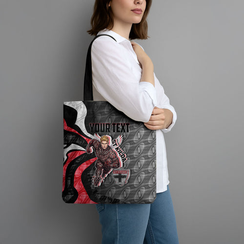Personalised St Kilda Saints Tote Bag Trippy Psychedelic Abstract Art Mascot Football Fans
