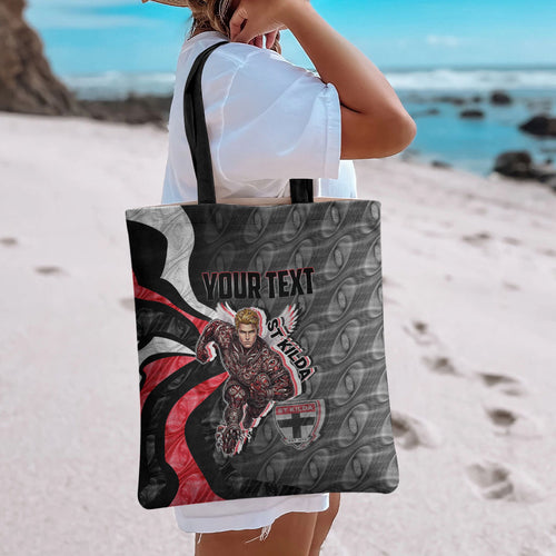 Personalised St Kilda Saints Tote Bag Trippy Psychedelic Abstract Art Mascot Football Fans