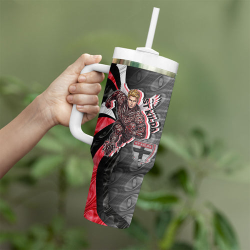 Personalised St Kilda Saints Tumbler With Handle Trippy Psychedelic Abstract Art Mascot Football Fans