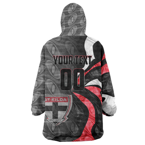 Personalised St Kilda Saints Wearable Blanket Hoodie Trippy Psychedelic Abstract Art Mascot Football Fans