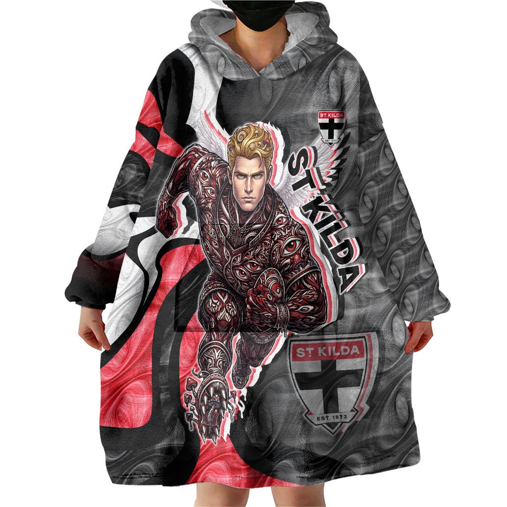 Personalised St Kilda Saints Wearable Blanket Hoodie Trippy Psychedelic Abstract Art Mascot Football Fans