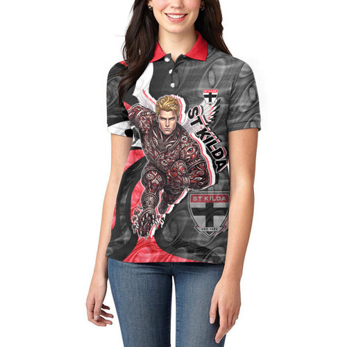 Personalised St Kilda Saints Women Polo Shirt Trippy Psychedelic Abstract Art Mascot Football Fans