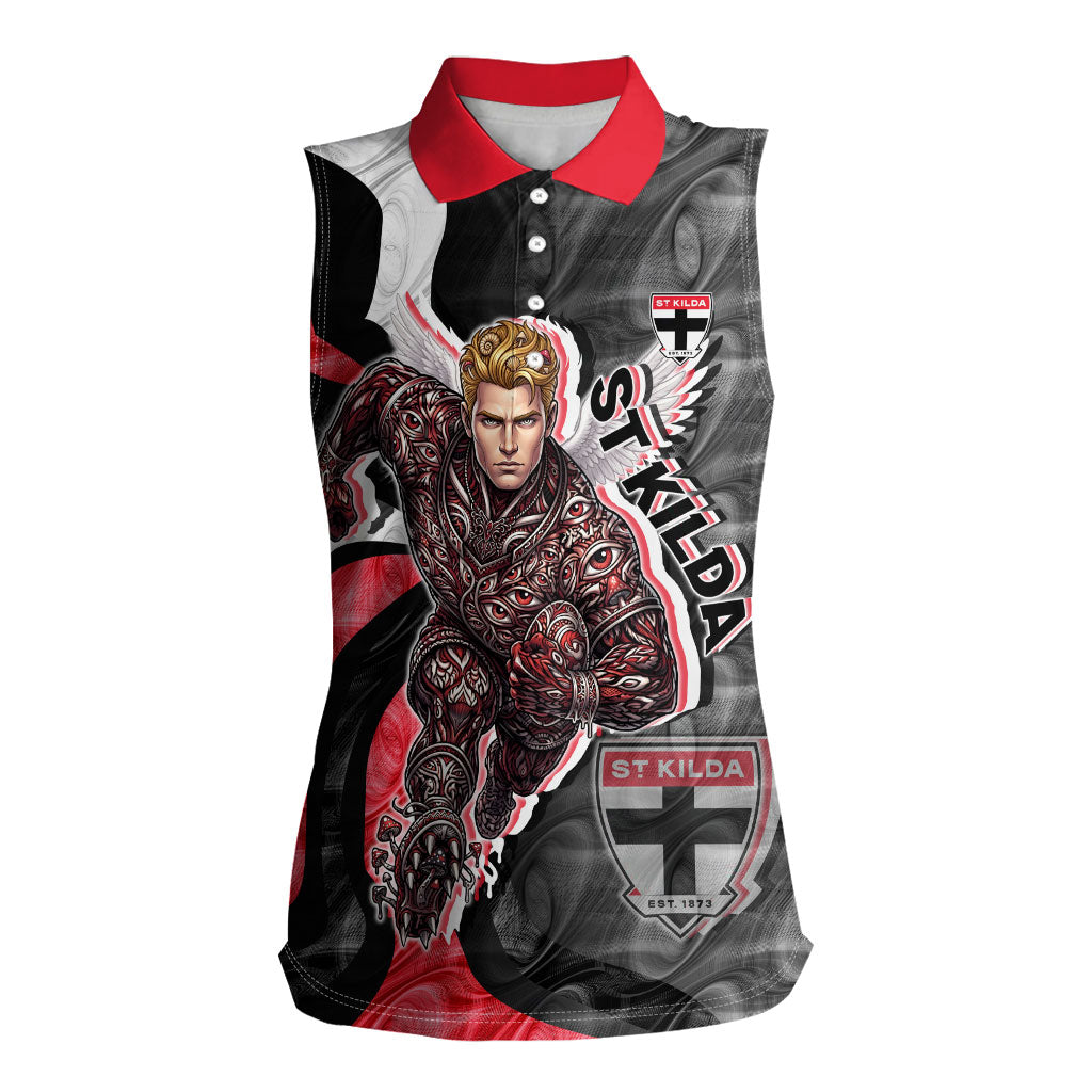 Personalised St Kilda Saints Women Sleeveless Polo Shirt Trippy Psychedelic Abstract Art Mascot Football Fans