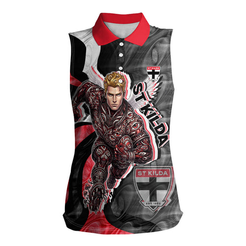 Personalised St Kilda Saints Women Sleeveless Polo Shirt Trippy Psychedelic Abstract Art Mascot Football Fans