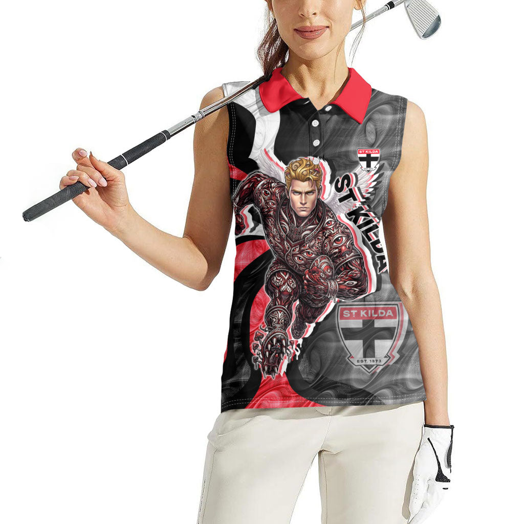 Personalised St Kilda Saints Women Sleeveless Polo Shirt Trippy Psychedelic Abstract Art Mascot Football Fans