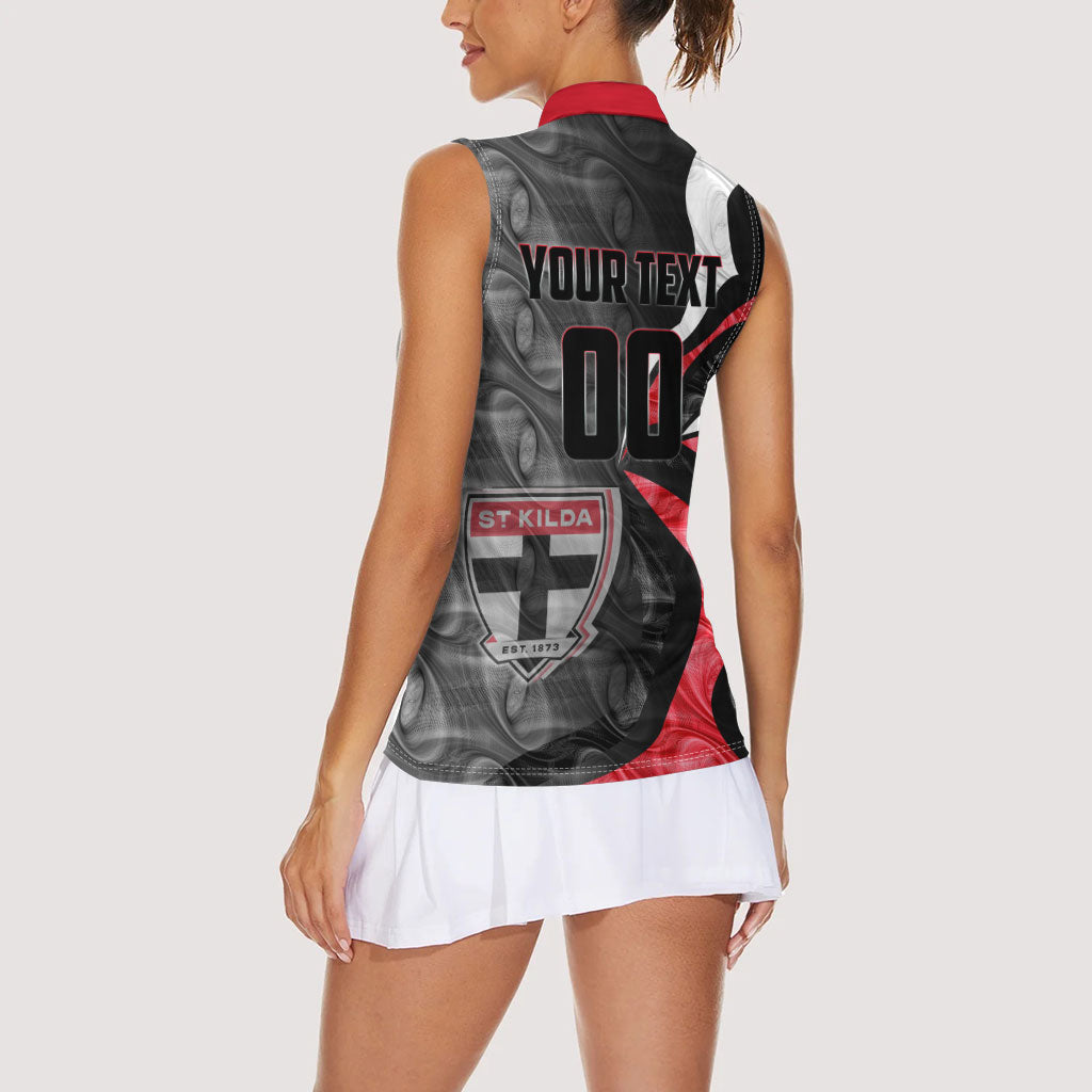Personalised St Kilda Saints Women Sleeveless Polo Shirt Trippy Psychedelic Abstract Art Mascot Football Fans