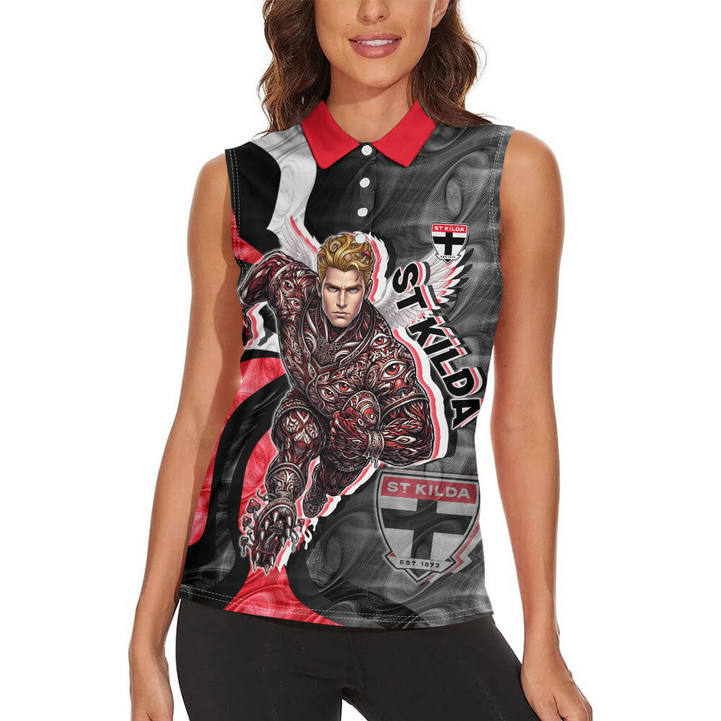 Personalised St Kilda Saints Women Sleeveless Polo Shirt Trippy Psychedelic Abstract Art Mascot Football Fans