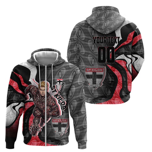 Personalised St Kilda Saints Zip Hoodie Trippy Psychedelic Abstract Art Mascot Football Fans