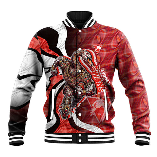 Personalised Sydney Swans Baseball Jacket Trippy Psychedelic Abstract Art Mascot Football Fans
