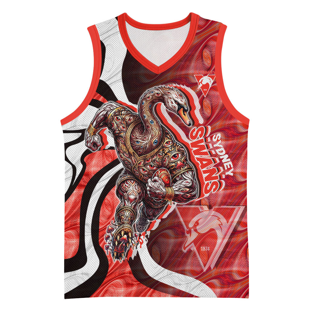 Personalised Sydney Swans Basketball Jersey Trippy Psychedelic Abstract Art Mascot Football Fans