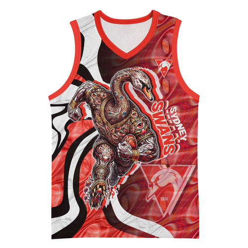 Personalised Sydney Swans Basketball Jersey Trippy Psychedelic Abstract Art Mascot Football Fans