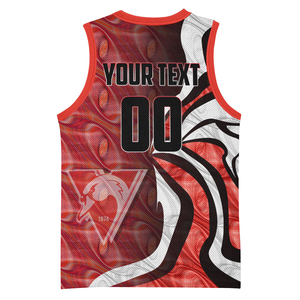 Personalised Sydney Swans Basketball Jersey Trippy Psychedelic Abstract Art Mascot Football Fans