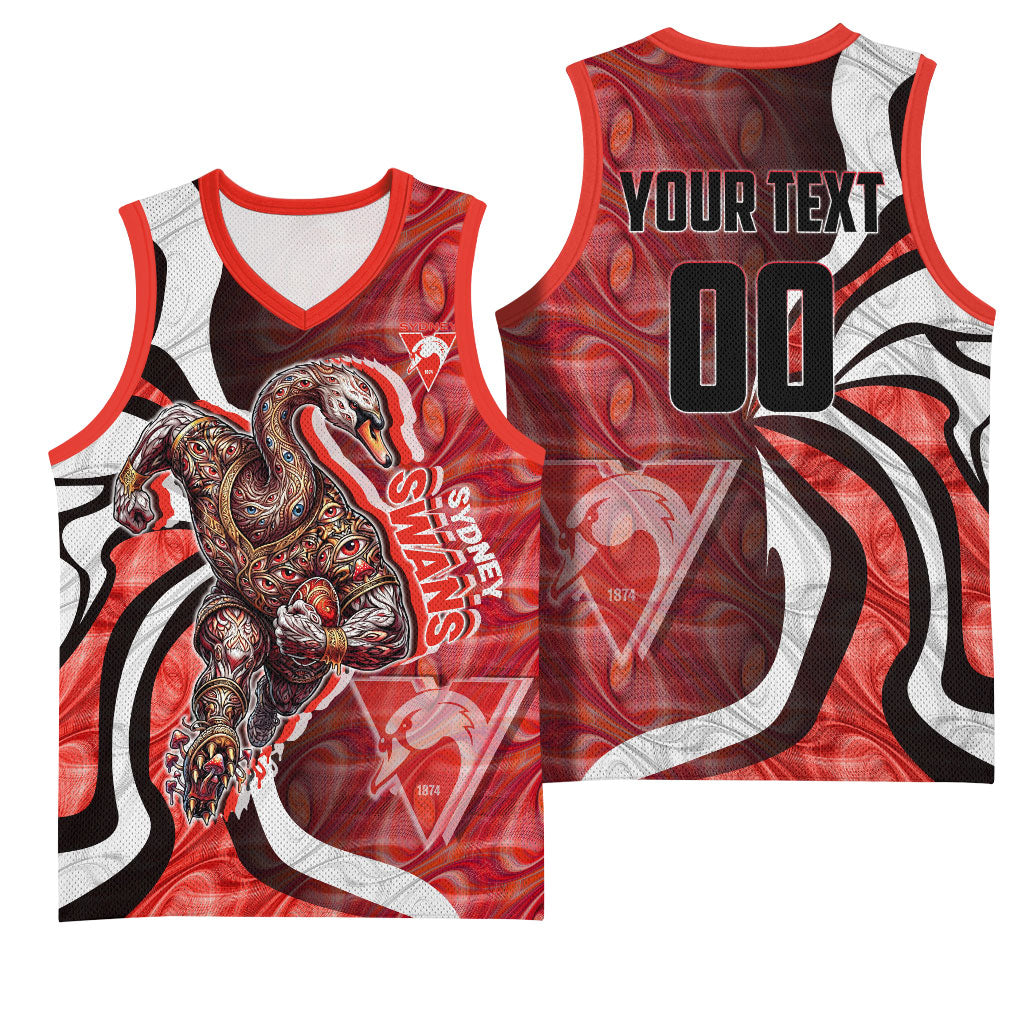 Personalised Sydney Swans Basketball Jersey Trippy Psychedelic Abstract Art Mascot Football Fans