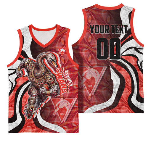 Personalised Sydney Swans Basketball Jersey Trippy Psychedelic Abstract Art Mascot Football Fans
