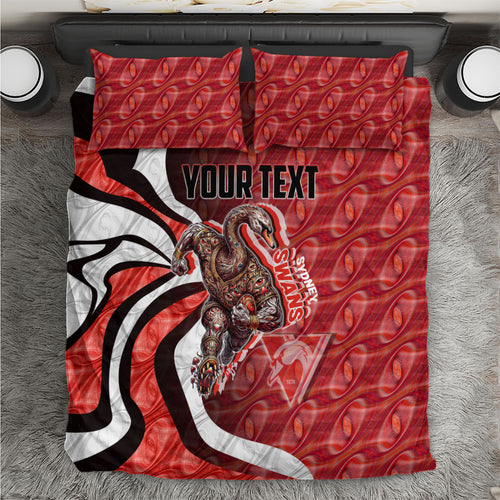 Personalised Sydney Swans Bedding Set Trippy Psychedelic Abstract Art Mascot Football Fans