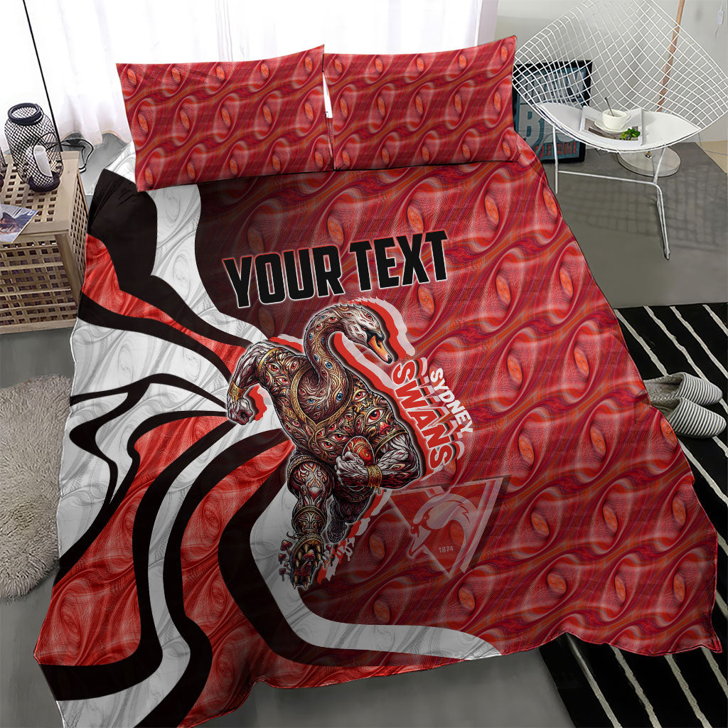 Personalised Sydney Swans Bedding Set Trippy Psychedelic Abstract Art Mascot Football Fans
