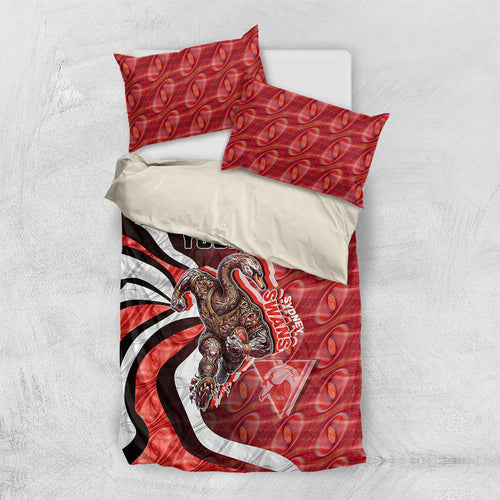 Personalised Sydney Swans Bedding Set Trippy Psychedelic Abstract Art Mascot Football Fans