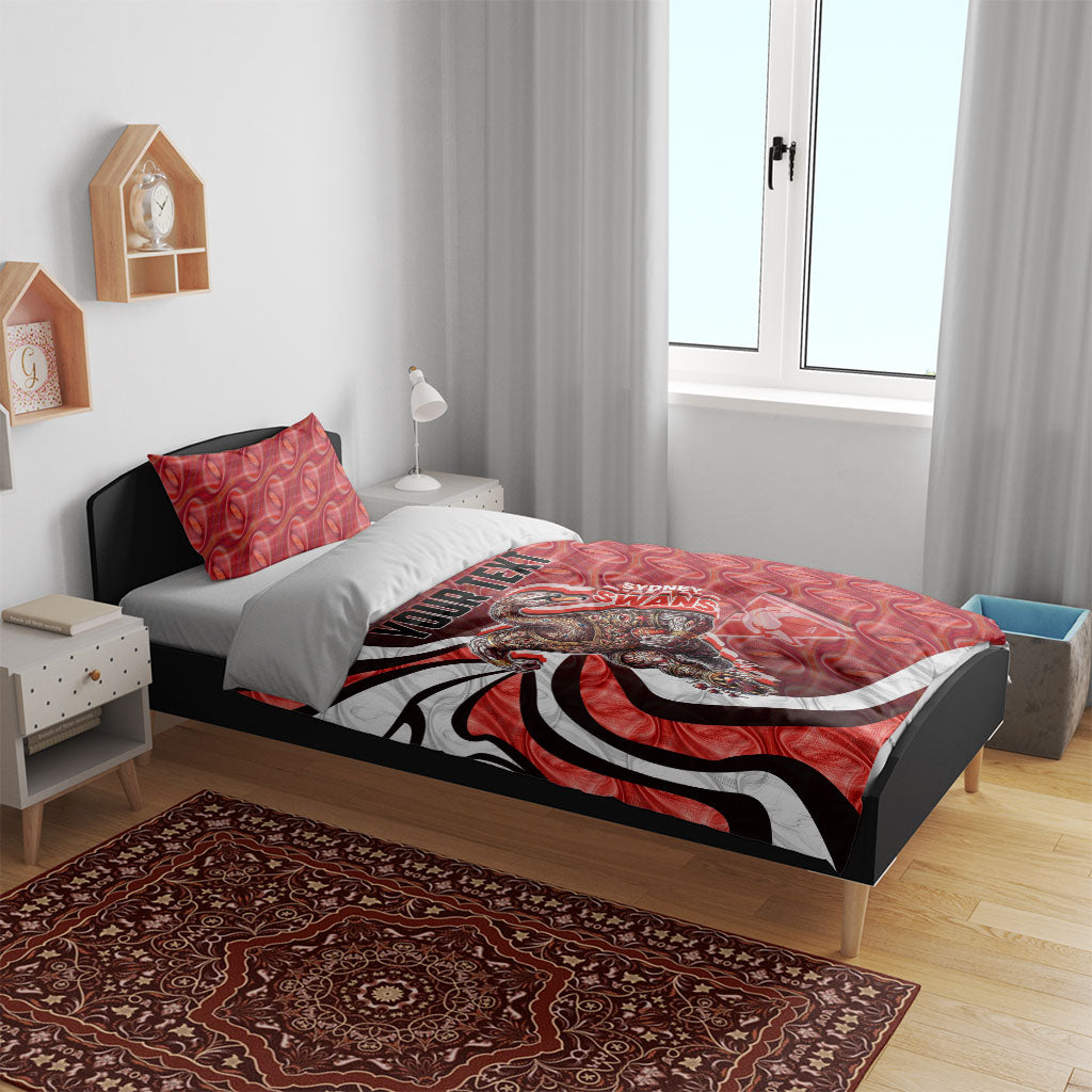Personalised Sydney Swans Bedding Set Trippy Psychedelic Abstract Art Mascot Football Fans
