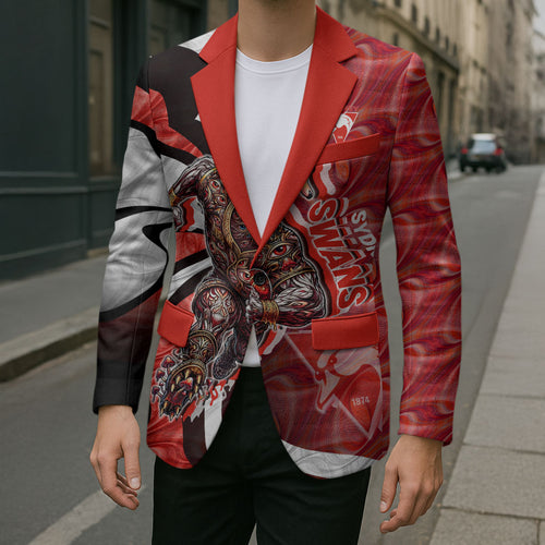 Personalised Sydney Swans Blazer Trippy Psychedelic Abstract Art Mascot Football Fans