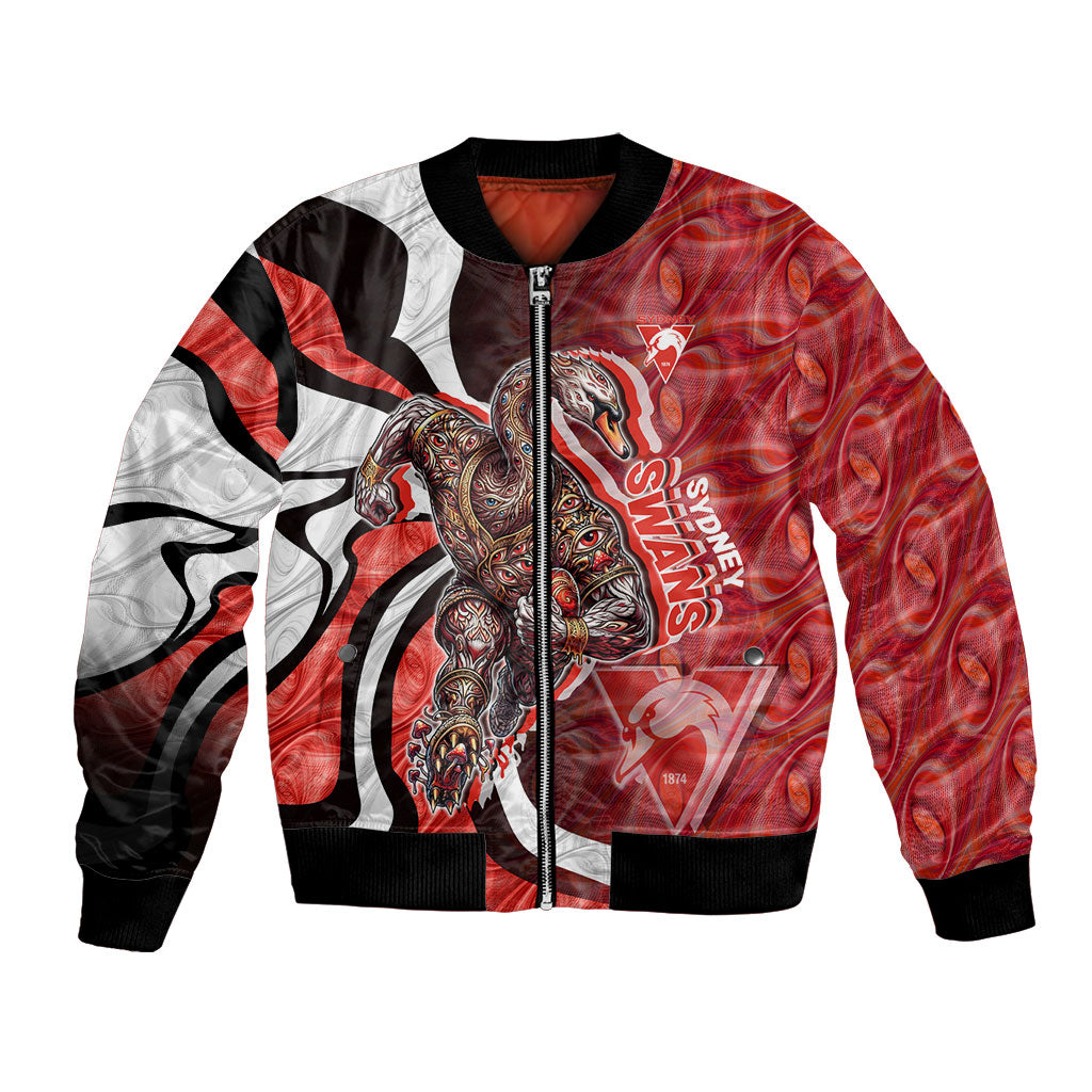 Personalised Sydney Swans Bomber Jacket Trippy Psychedelic Abstract Art Mascot Football Fans