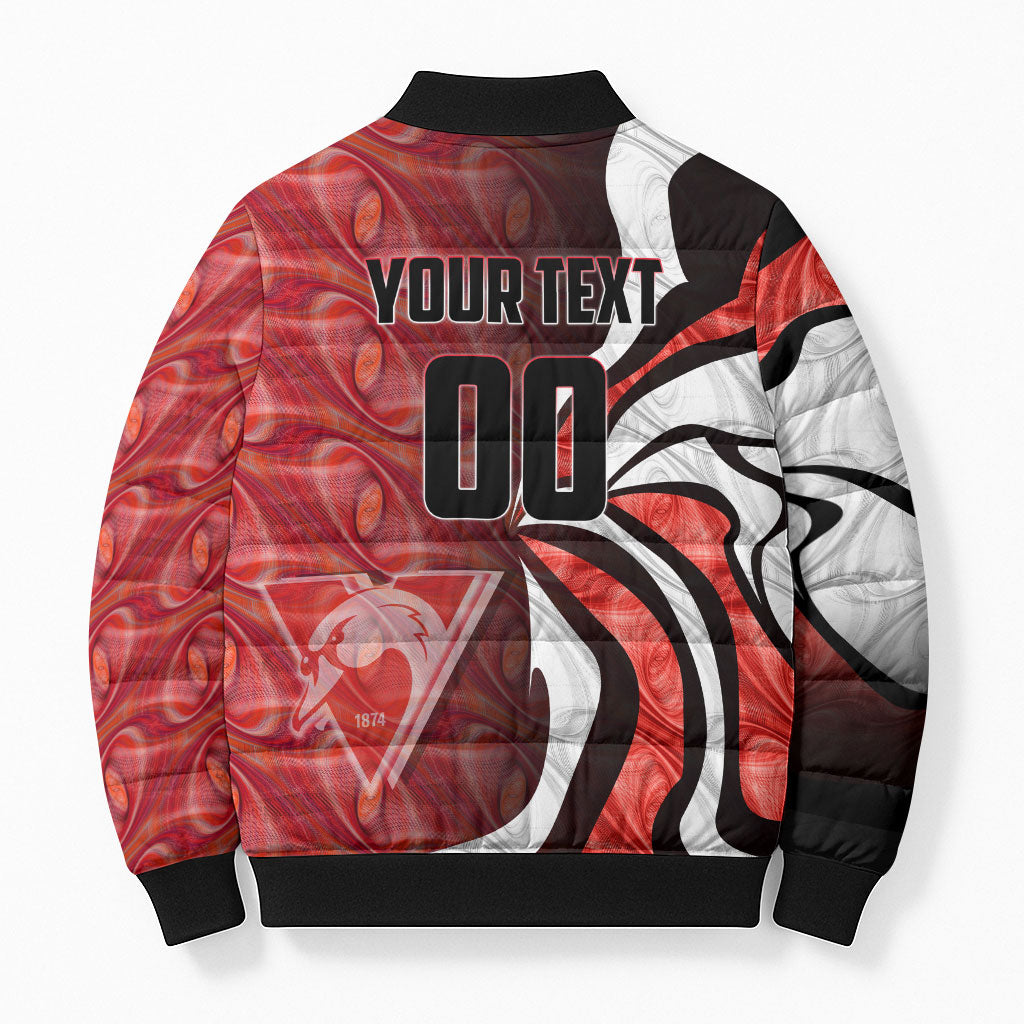 Personalised Sydney Swans Bomber Puffer Jacket Trippy Psychedelic Abstract Art Mascot Football Fans