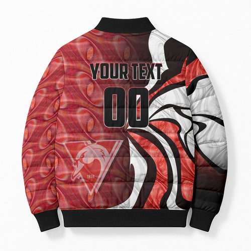 Personalised Sydney Swans Bomber Puffer Jacket Trippy Psychedelic Abstract Art Mascot Football Fans