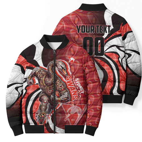 Personalised Sydney Swans Bomber Puffer Jacket Trippy Psychedelic Abstract Art Mascot Football Fans