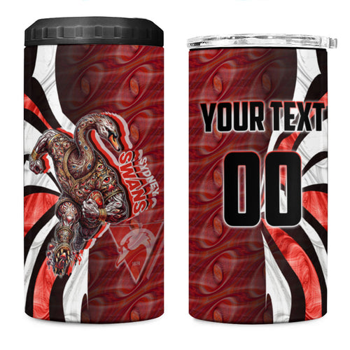 Personalised Sydney Swans 4 in 1 Can Cooler Tumbler Trippy Psychedelic Abstract Art Mascot Football Fans