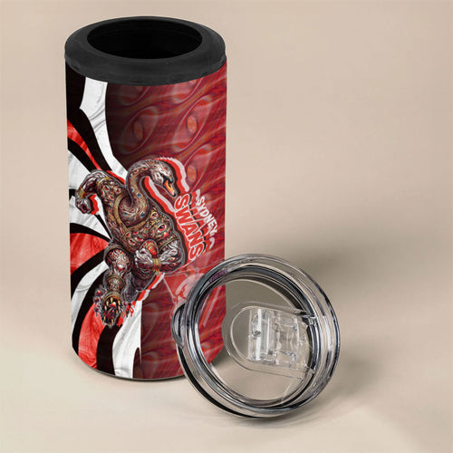 Personalised Sydney Swans 4 in 1 Can Cooler Tumbler Trippy Psychedelic Abstract Art Mascot Football Fans