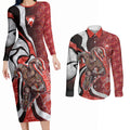 Personalised Sydney Swans Couples Matching Long Sleeve Bodycon Dress and Long Sleeve Button Shirt Trippy Psychedelic Abstract Art Mascot Football Fans