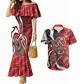 Personalised Sydney Swans Couples Matching Mermaid Dress and Hawaiian Shirt Trippy Psychedelic Abstract Art Mascot Football Fans