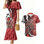 Personalised Sydney Swans Couples Matching Mermaid Dress and Hawaiian Shirt Trippy Psychedelic Abstract Art Mascot Football Fans