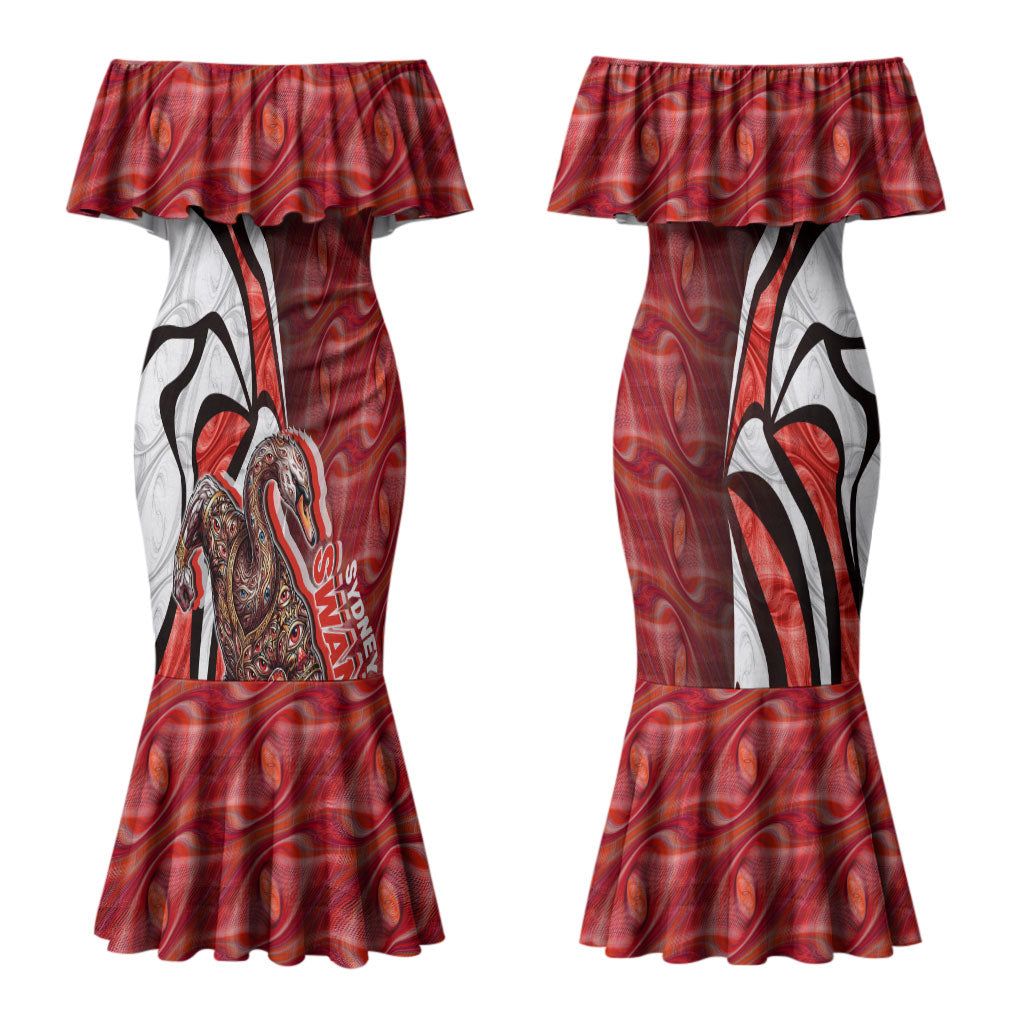 Personalised Sydney Swans Couples Matching Mermaid Dress and Hawaiian Shirt Trippy Psychedelic Abstract Art Mascot Football Fans