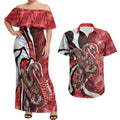 Personalised Sydney Swans Couples Matching Off Shoulder Maxi Dress and Hawaiian Shirt Trippy Psychedelic Abstract Art Mascot Football Fans