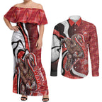 Personalised Sydney Swans Couples Matching Off Shoulder Maxi Dress and Long Sleeve Button Shirt Trippy Psychedelic Abstract Art Mascot Football Fans