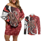 Personalised Sydney Swans Couples Matching Off Shoulder Short Dress and Long Sleeve Button Shirt Trippy Psychedelic Abstract Art Mascot Football Fans