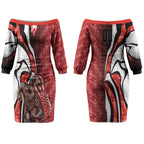 Personalised Sydney Swans Couples Matching Off The Shoulder Long Sleeve Dress and Hawaiian Shirt Trippy Psychedelic Abstract Art Mascot Football Fans