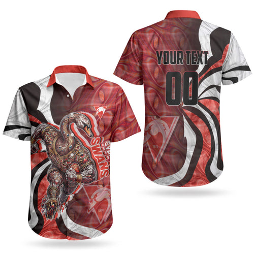 Personalised Sydney Swans Couples Matching Puletasi and Hawaiian Shirt Trippy Psychedelic Abstract Art Mascot Football Fans