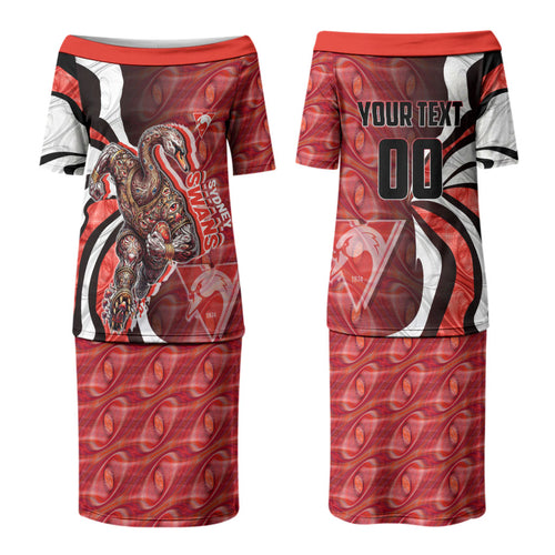 Personalised Sydney Swans Couples Matching Puletasi and Hawaiian Shirt Trippy Psychedelic Abstract Art Mascot Football Fans