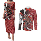 Personalised Sydney Swans Couples Matching Puletasi and Long Sleeve Button Shirt Trippy Psychedelic Abstract Art Mascot Football Fans