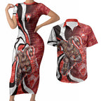Personalised Sydney Swans Couples Matching Short Sleeve Bodycon Dress and Hawaiian Shirt Trippy Psychedelic Abstract Art Mascot Football Fans